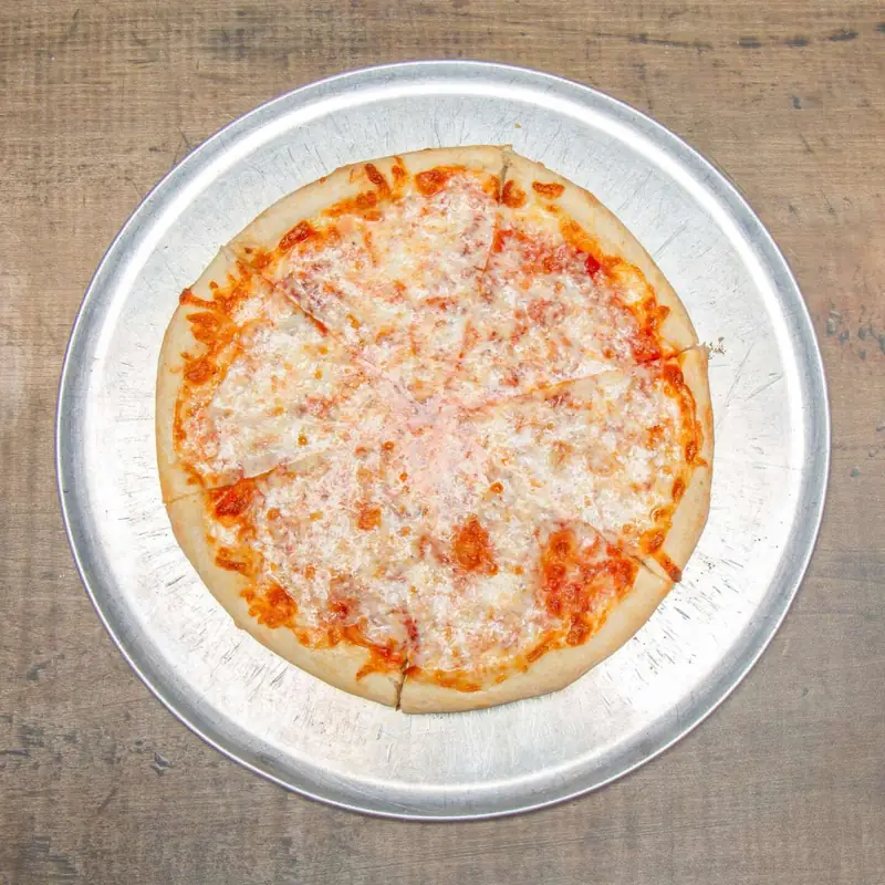 Large hand-tossed cheese pizza at Tiano's Pizza in Madison, NC
